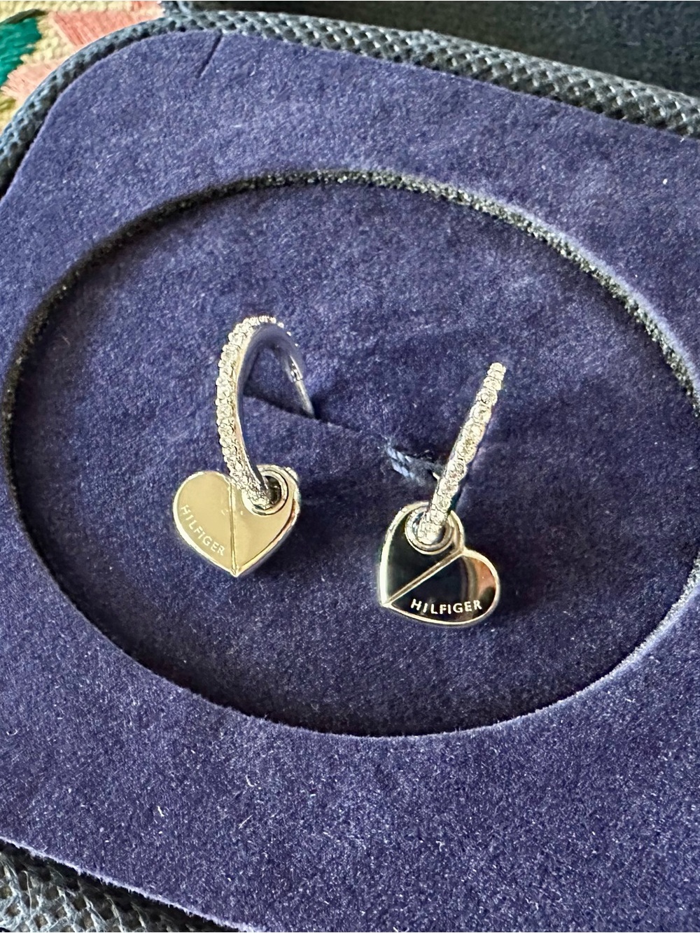 Tommy Hilfiger Silver Heart Hoop Earrings with Pavé Detail
